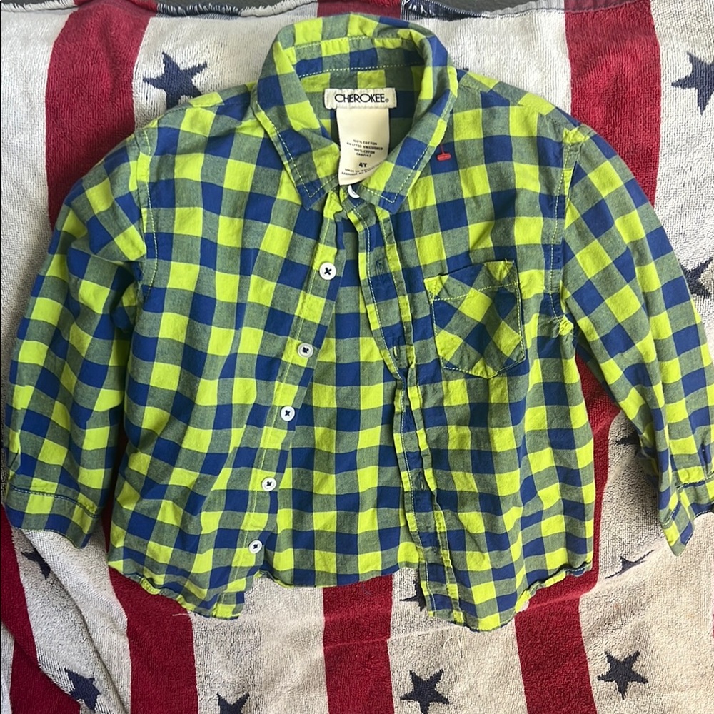 Cherokee Green and Blue Checkered Kids Shirt